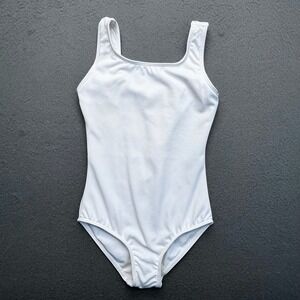 Bloch Girls White Tank Leotard Size 2-4 Square Neck Ballet Dance Gymnastics